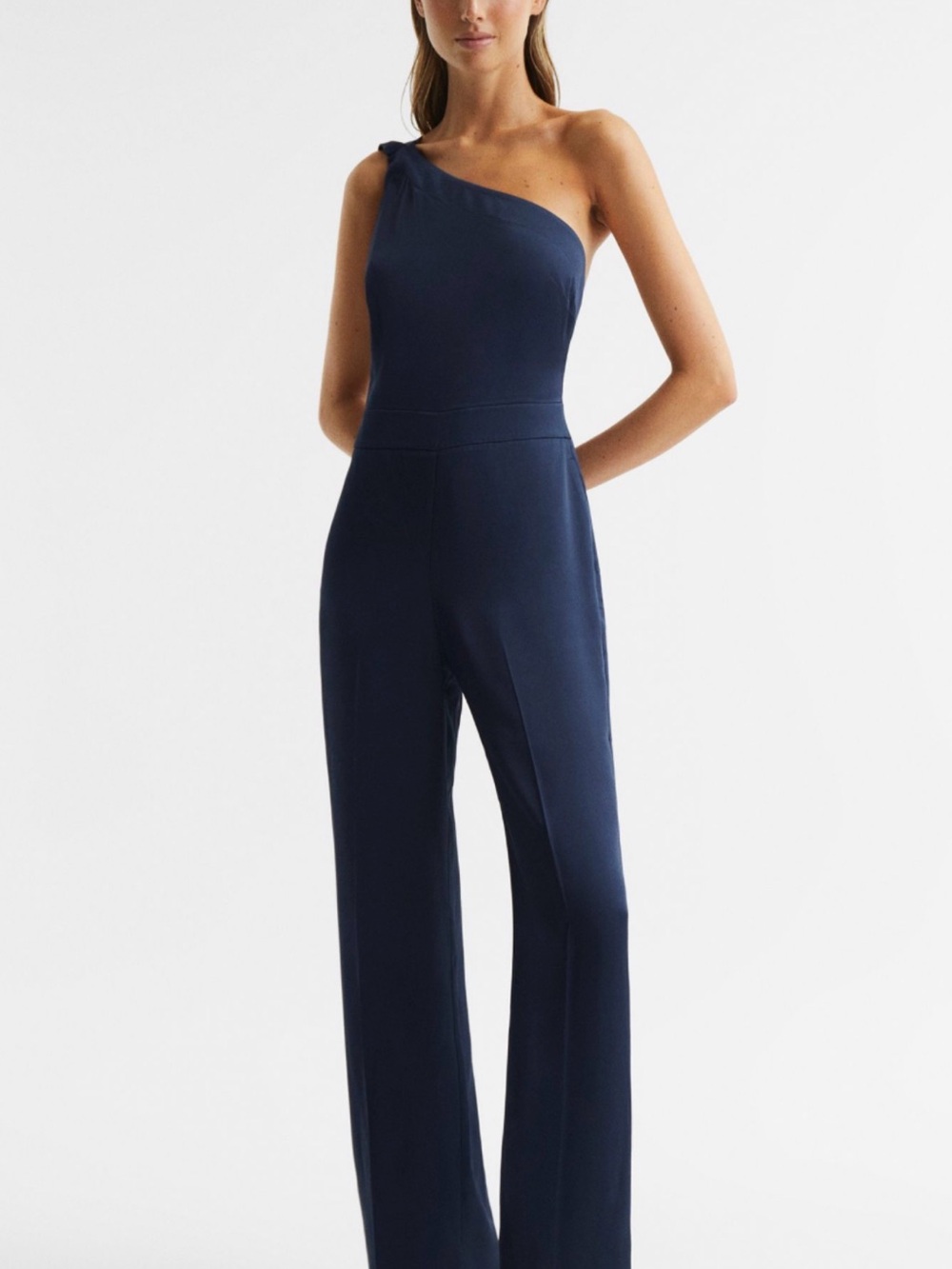 Likely One-Shoulder Navy Wide-Leg Jumpsuit